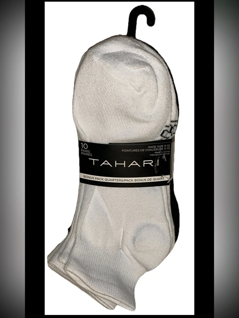 Tahari Quarters Socks 10 Pairs Women Shoe Size 5-10 Black & White w Logo NEW $36